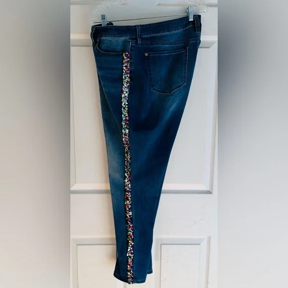 New York & Company Blue Jeans with Multicolor Sequin Detail - Picture 2 of 7